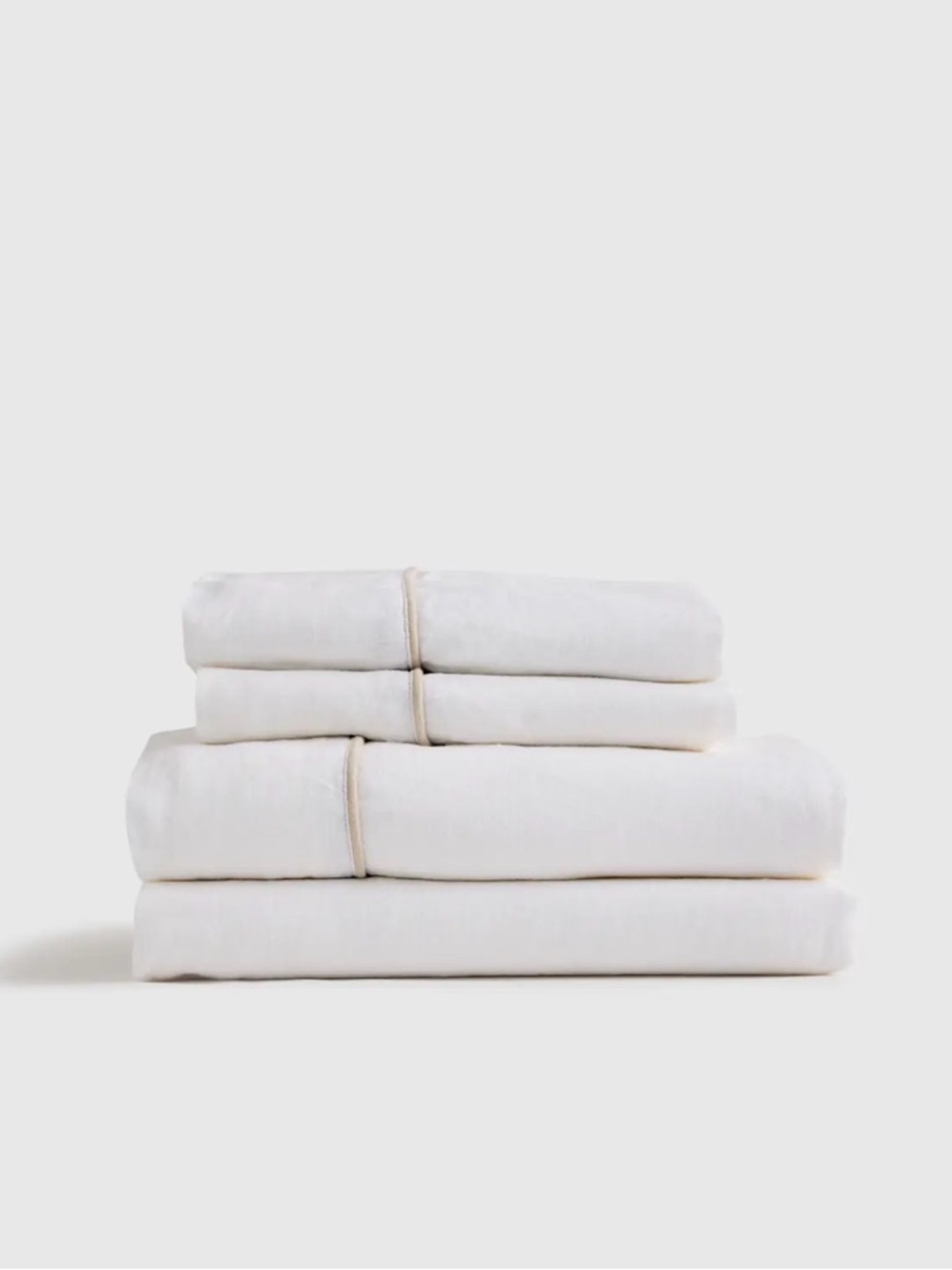 Quince European Linen Piped Sheet Set King White/Toffee NWOT Open Box